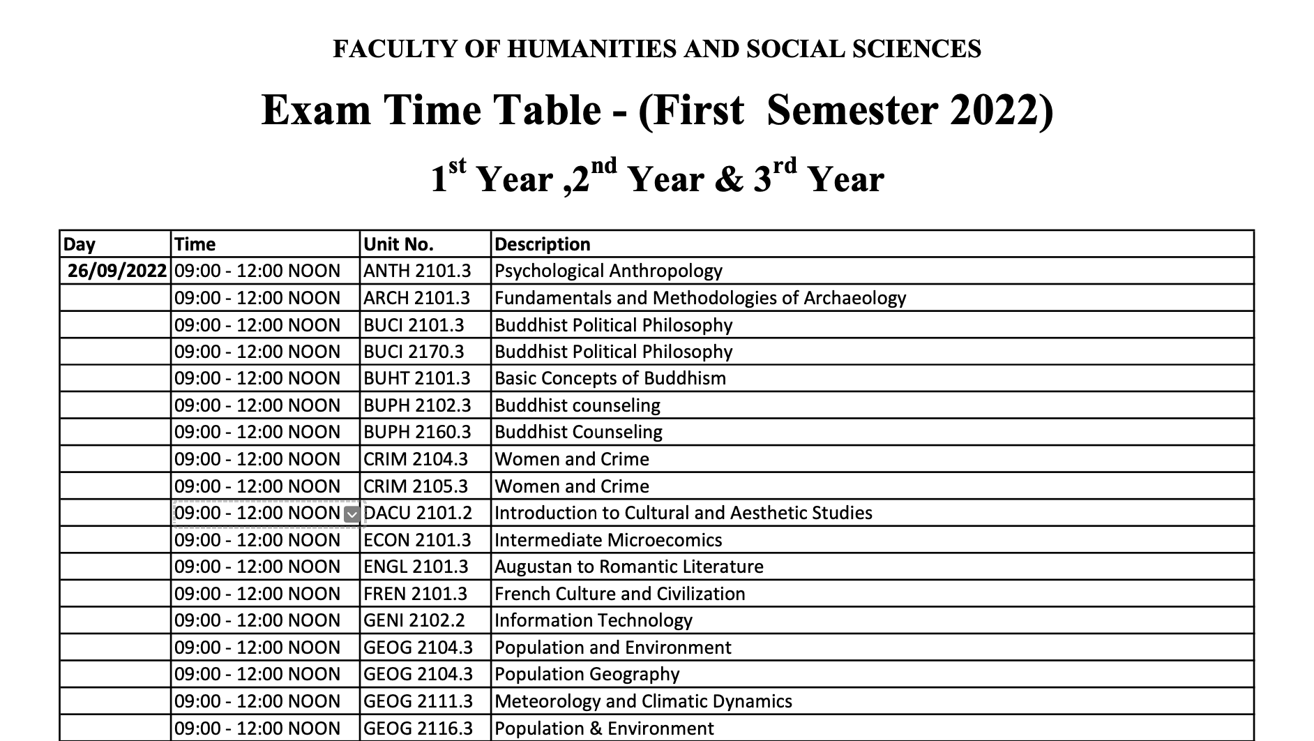 Time Table poster