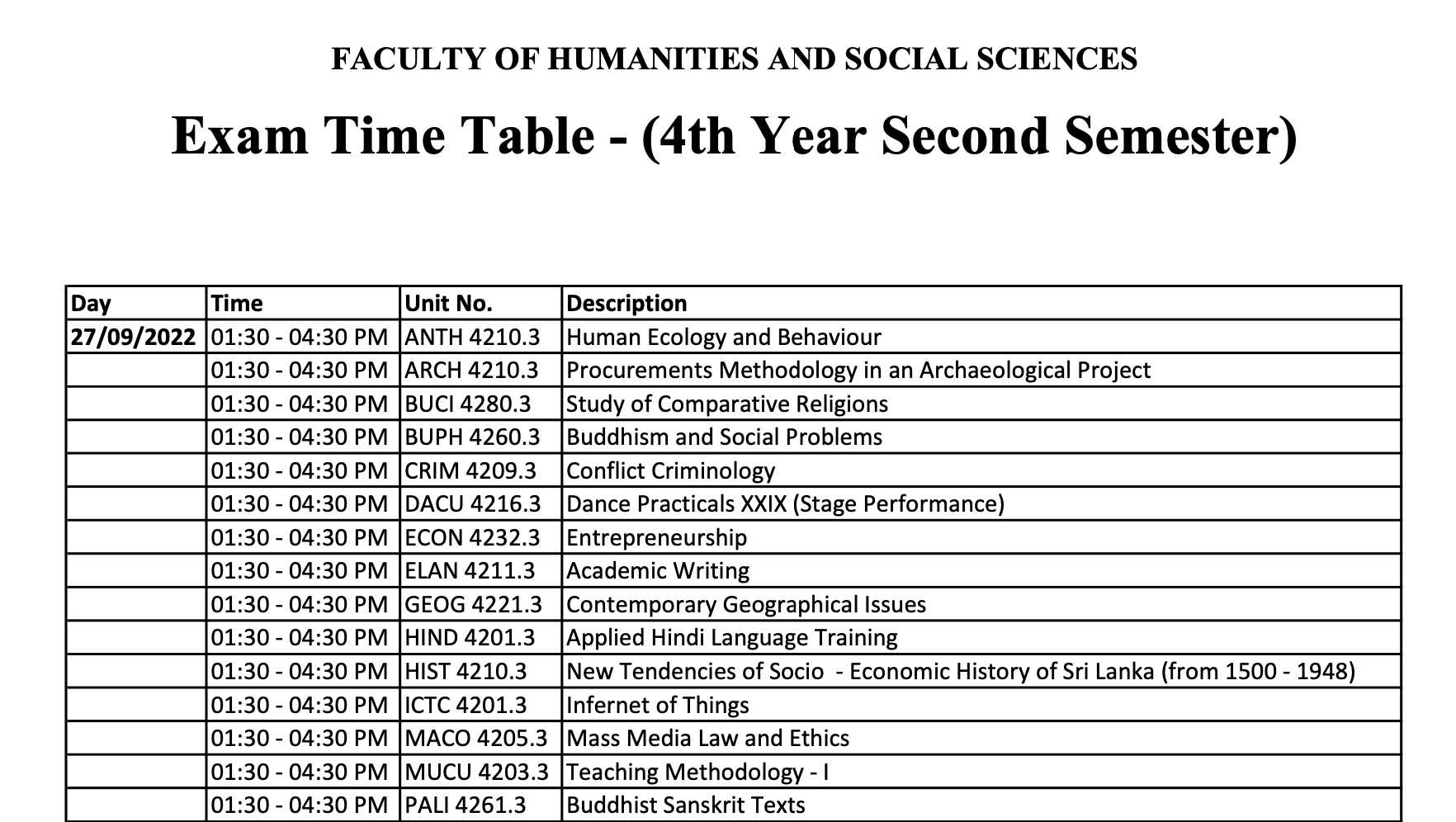 Timetable Poster