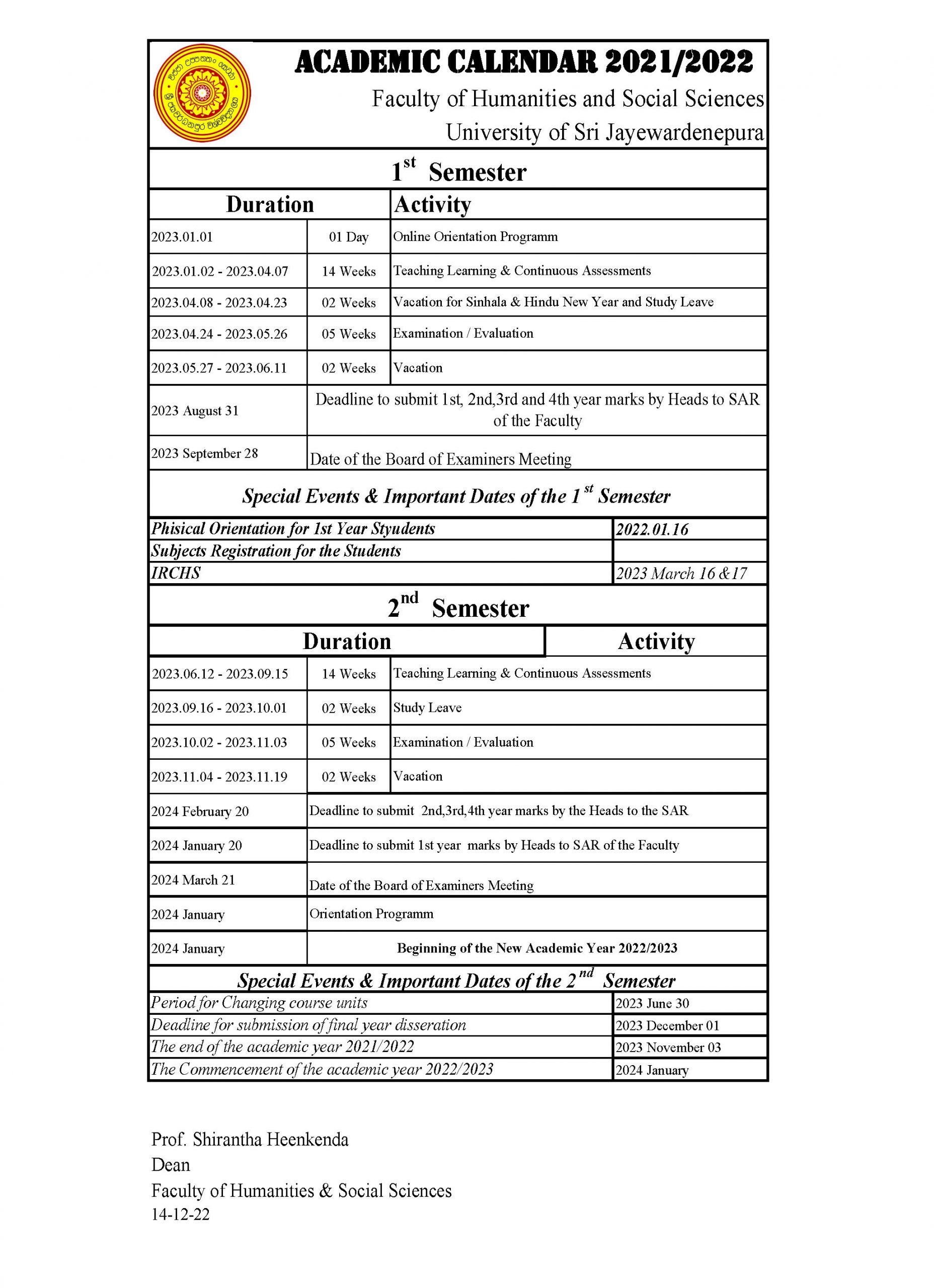 Academic Calendar 2023